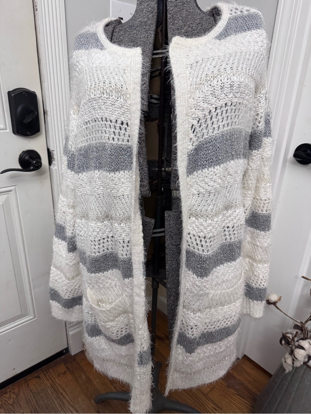Women’s Absolutely Famous Cozy Open-Front Stripe Knit Cardigan Sweater XL